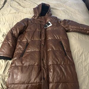 DKNY Textured Brown Outerwear
